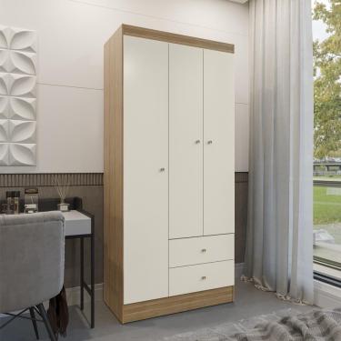 Imagem de Guarda Roupa Solteiro 3 Portas 2 Gavetas Venti - Freijó-off White