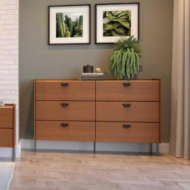Imagem de Cômoda 6 Gavetas c/ Puxador Orgânico e Pés em Metal 100% MDF - Móveis 