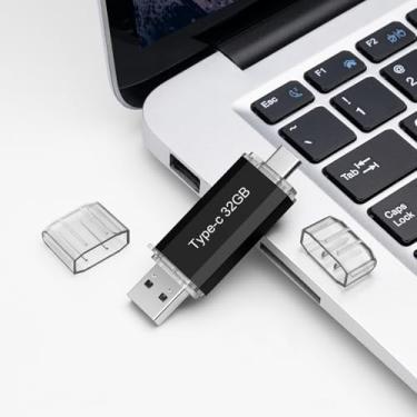 Imagem de Flash Drive USB 3.0 tipo C + USB A portátil tipo C de 32 GB Flash Drive USB-C 2 em 1, caixa de metal para smartphone/tablet/computador/Mac (preto)