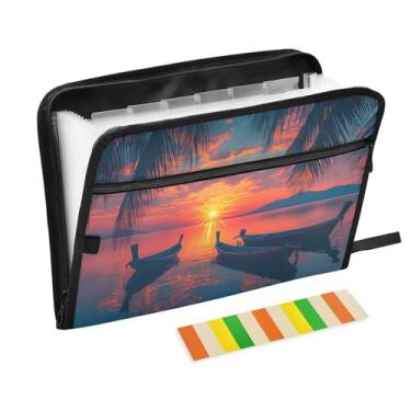 Imagem de CEBUGI Pasta expansível de 13 bolsos, impermeável, sanfonada, organizador de arquivos com etiquetas tamanho A4, organizador de documentos de papel para escola, material de escritório, pôr do sol