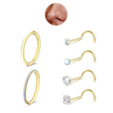Imagem de davka 6 peças de argolas de nariz de 18 g e 20 g para mulheres e homens, conjunto hipoalergênico de aço 316L articulado/saca-rolhas narina/hélice de septo/piercing de cartilagem, 1.0*8, Aço inoxidável