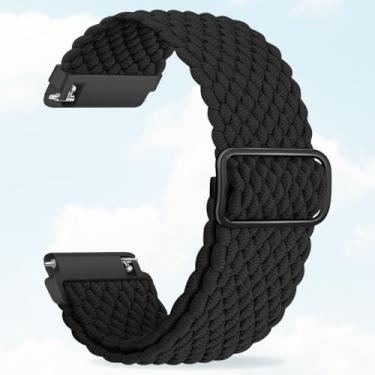 Imagem de Pulseira esportiva de nylon trançado elástico de 20 mm e 22 mm, liberação rápida, ajustável, compatível com Samsung Fitbit, substituição confortável para homens e mulheres (preta, 22 mm)