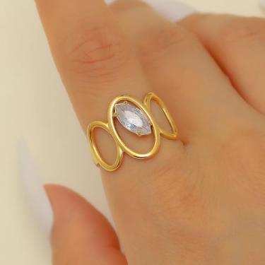 Imagem de Anéis de ouro para mulheres, joias grossas, design arrojado, moderno, acessório feminino elegante, Medium, Latão, Sem pedra preciosa