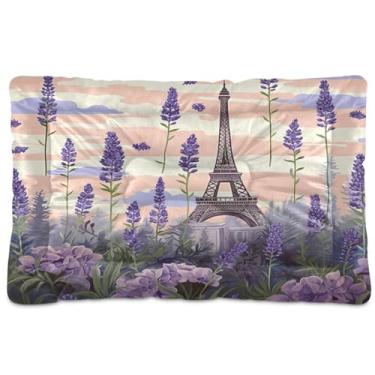 Imagem de Wassud Torre Eiffel Lavanda Cama para Cachorro Grande Cama para Cachorro Exterior Tapete Lavável Cama de Gato Cama para Dormir Viagem 91 cm x 61 cm