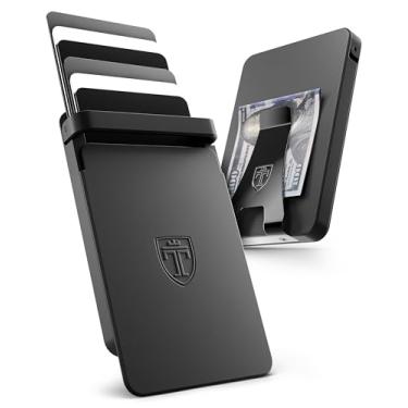 Imagem de TRAVANDO SLYDE Porta-cartões de alumínio – Carteira masculina fina com bloqueio de RFID com clipe para dinheiro – comporta até 9 cartões – carteira masculina com proteção RFID (preta)