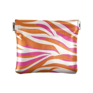Imagem de Burbuja Bolsa feminina de couro rosa zebra para moedas, porta-moedas, porta-moedas, portátil, batom, organizador de cosméticos