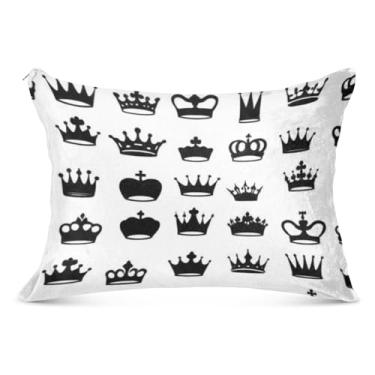 Imagem de Capas de travesseiro de flanela branca com silhuetas pretas decorativas para fronha padrão Queen King, tamanho padrão, 51 x 66 cm