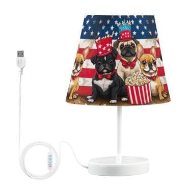 Imagem de Joisal Luz noturna para cães fofos e legais dos EUA com abajur de linho para sala de aula, abajur de mesa com porta USB