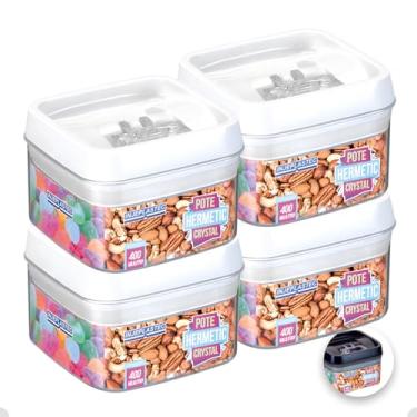 Imagem de Kit com 4 Potes Herméticos De Acrílico Para Mantimentos Tampa Com Trava 400 Ml (Branco)