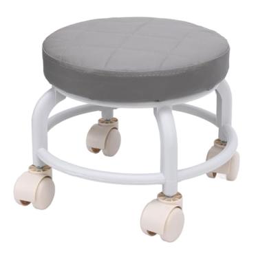 Imagem de Dioche Banqueta Cinza Baixa Com Estofamento Macio Portátil Mini Banqueta Giratória de 360 ​​graus para Crianças e Adultos Design Ergonômico Couro PU Leve Tamanho Compacto 21x34x34cm