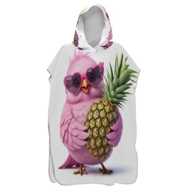 Imagem de Joisal Poncho de surfe reutilizável para adultos trocador de roupas de banho de praia com capuz fofo pássaro rosa abacaxi unissex poncho adulto com capuz