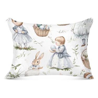 Imagem de Capa de almofada decorativa com zíper branco de coelho vintage para fronha padrão queen king cores capa de fronha de cama, tamanho king, 50,8 cm x 101,6 cm