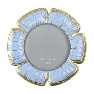 Imagem de Synovana Porta-retrato de pétala azul – Moldura redonda de flores 10 x 10 cm para aniversário, exibição de mesa e presente