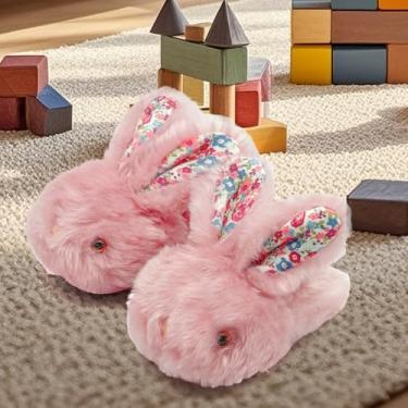Imagem de Chinelos infantis para meninos e meninas, coelhinhos, fofos, antiderrapantes para inverno, adequados para ambientes internos e externos, rosa, 21-22