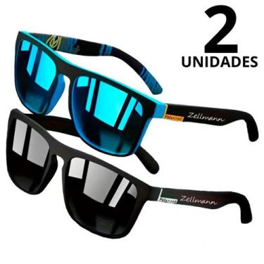 Imagem de Kit Óculos de Sol Polarizado Masculino Quadrado Moderno Preto + Azul C
