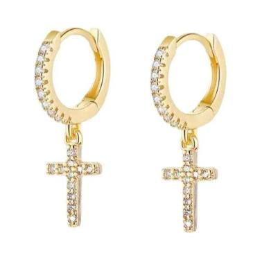 Imagem de Brincos De Argola Com Pingente De Cruz Hiphop Em Ouro Preto E Prata Pa