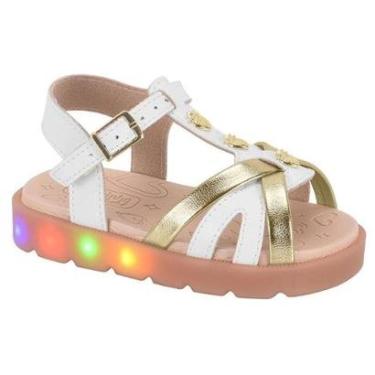 Imagem de Sandália Infantil Molekinha 2741.202 Pisca-pisca Led Feminina - Branco/Dourado-Feminino