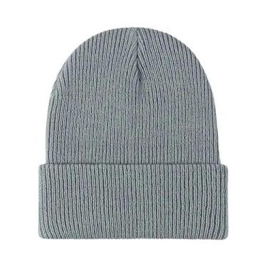 Imagem de Gorro de malha preta unissex, boné de caveira liso quente para inverno