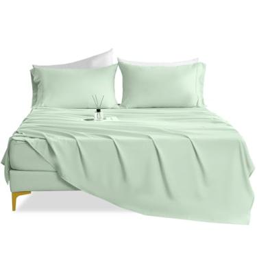 Imagem de Jogo de lençol completo de resfriamento respirável – Lençol de luxo de hotel com bolso profundo de 4 peças para cama de casal, serve para colchão de 40,6 cm, conjunto de lençol e fronha sem rugas