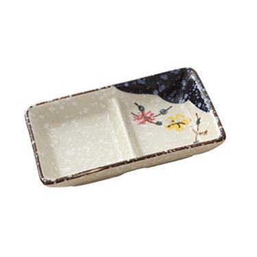 Imagem de Tigelas de imersão de cerâmica doméstica tigela de tempero de 2 grades prato de tempero prato de molho de soja prato de vinagre prato de molho de água pratos de aperitivo (cor: B) (B)