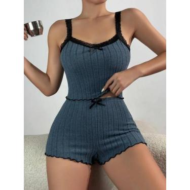 Imagem de Conjunto De Pijamas De Verão Feminino Com Alças De Renda, Tops Cropped