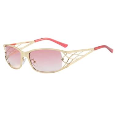 Imagem de HCHES Óculos de Sol Femininos Retrô Metálicos de Luxo com Armação Vazada, Estilo Punk, Proteção UV400 (Rosa Dourado)