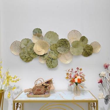 Imagem de Arte de parede de metal para sala de estar, folha 3D, decoração de parede 132 x 61 cm, decoração de parede moderna, flor de metal, arte de parede para quarto, sala de jantar, cozinha, escritório