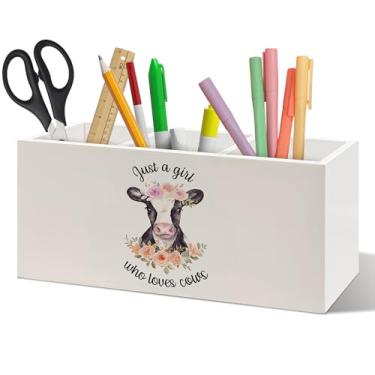 Imagem de ANIANG Porta-canetas de vaca floral, decoração de mesa, presentes de vaca para mulheres, meninas, apenas uma menina que ama vacas, porta-lápis de madeira para quarto de meninas, acessórios de mesa de