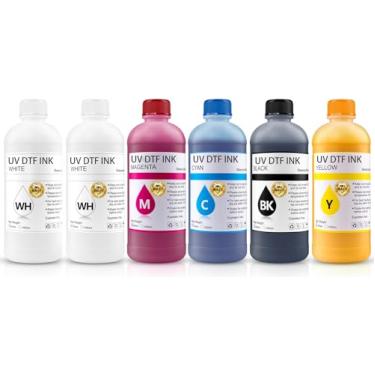 Imagem de SAIBOYA 6 x tintas DTF brancas premium de 500 ml, refil de tinta para EP- cabeças de impressão Ep XP600 TX800 i1600 i3200 L805 1390 DX5 DX6 DX7 DX10 e mais impressoras de adesivos UV (2 x branco + 1