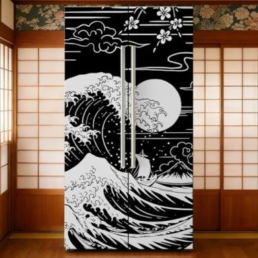 Imagem de GOMAKERER 2 peças de envoltórios de geladeira removíveis Ukiyo-E preto e branco, autoadesivo, para porta de geladeira, mural de vinil, freezers, para decoração de bar de cozinha, 40 x 192 cm