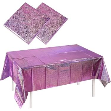 Imagem de MALANKU Toalhas de mesa holográficas brilhantes rosa para festa de aniversário de meninas, doce, unicórnio, despedida de solteira, princesa, casamento, formatura, 137 x 272 cm, 2 pacotes