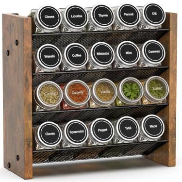 Imagem de NESAPTO Organizador de temperos para armário, organizadores de temperos verticais de madeira de 4 camadas para despensa de cozinha, suporte de bancada/parede, comporta 20 potes de especiarias (frascos