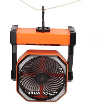 Imagem de Ventilador de Camping com Lanterna LED Recarregável via USB 4 Níveis Pivô 270 Graus Ar Grande Gancho