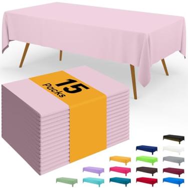 Imagem de Smiry Toalha de mesa descartável – pacote com 15, toalhas de mesa retangulares impermeáveis de 137 x 272 cm para festas, capa de mesa de plástico decorativa, à prova de vazamento e resistente, rosa