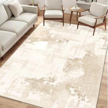 Imagem de Castage Tapete bege, 7,5 x 12,5 cm, lavável, para quarto, sala de estar, cozinha, entrada, cabeceira, pequeno, moderno, abstrato, antiderrapante, tapete