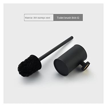 Imagem de Aço inoxidável dourado preto escova de banheiro ferramenta de limpeza suporte de escova com escova de vaso sanitário acessórios de banheiro escova de limpeza (cor: preto)