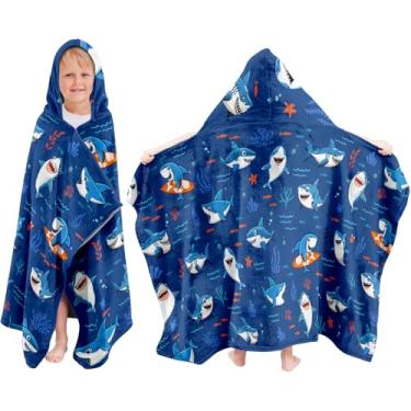 Imagem de JOPJOLIW Toalha de banho infantil com capuz, toalhas de tubarão de desenho animado 76 x 127 cm, praia infantil macia, banheiro, toalhas de natação de piscina, toalha poncho perfeita para meninos