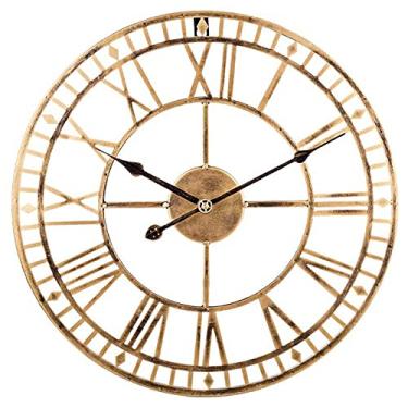 Imagem de U5GAAALPPQ9 Relógio de parede retrô de metal grande, silencioso, sem tique-taque, operado por bateria, números romanos de metal vintage, relógios modernos redondos para decoração de sala de estar