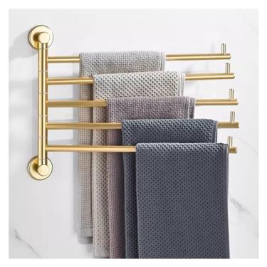Imagem de 3FLQOOPP Toalheiro com 5 braços, suporte de toalha de banho, suporte giratório montado na parede, gancho de alumínio à prova de ferrugem, organizador de armazenamento para banheiro e cozinha/dourado