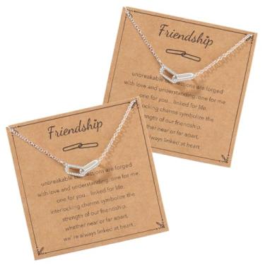 Imagem de AULSIEY Colar de amizade para melhor amiga, presente para mulheres, adolescentes, colar delicado de clipe de papel com pingente de círculo duplo, Cobre, Sem Pedra Preciosa