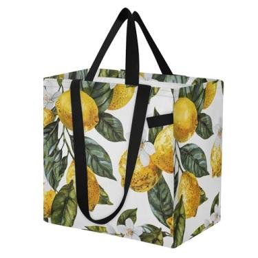 Imagem de SEHANY Sacolas de compras reutilizáveis de verão limão com alças reforçadas, bolsa de compras de lona dobrável à prova d'água de grande capacidade para viagem, cozinha, praia