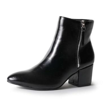 Imagem de J. Adams Zuma Bota de cano curto – Bota fechada de bico fino e salto baixo com zíper, Couro vegano preto, 41