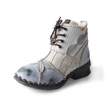 Imagem de TMA EYES Bota feminina de couro texturizado e patchwork lavado com cadarço, Branco, 40