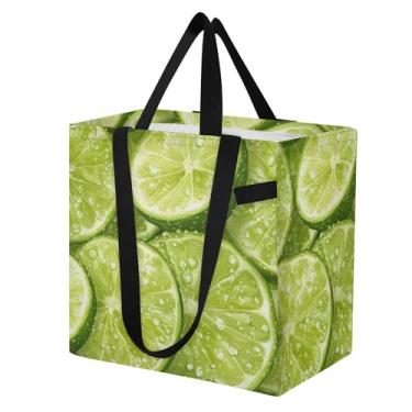 Imagem de SEHANY Sacolas de compras reutilizáveis de verão limão com alças reforçadas, bolsa de compras de lona dobrável à prova d'água de grande capacidade para viagem, cozinha, praia