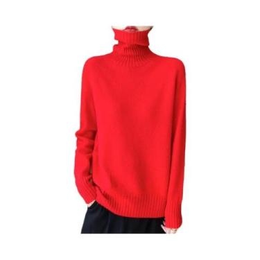 Imagem de Suéter Feminino De Lã Merino De Manga Longa Térmico Em Cor Sólida Para