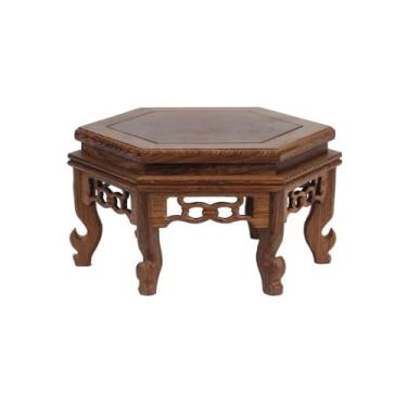Imagem de x3anggyt5 Base de bonsai de madeira vazada para decoração de casa, suporte hexagonal para exibição de mesa para uso interno (pequeno)