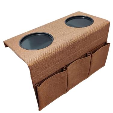 Imagem de Bandeja Esteira para braco sofa marrom mescla porta copos e porta controles Copos e Porta-Controles - Suporte para Celular e Objetos Pessoais - Prático e Resistente(Caramelo)