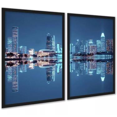 Imagem de Kit 2 Quadros Foto Cidade - Luzes Reflexo 24X18Cm