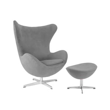 Imagem de Poltrona Egg Com Puff Base Alumínio Em Sued Cinza