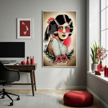 Imagem de Quadro Decor Mulher Old School 70X50Cm Mold Branca - Quadros On-Line